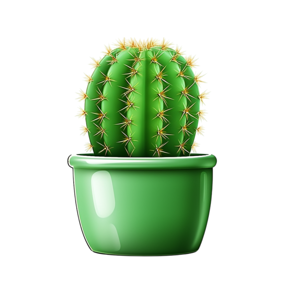 Green cactus plant in a minimalistic ceramic pot with sharp spines png