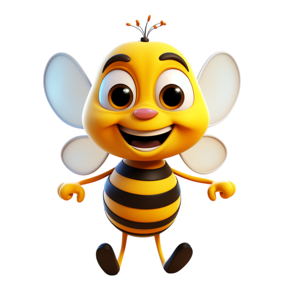 Cute cartoon bee with a cheerful face and tiny white wings png