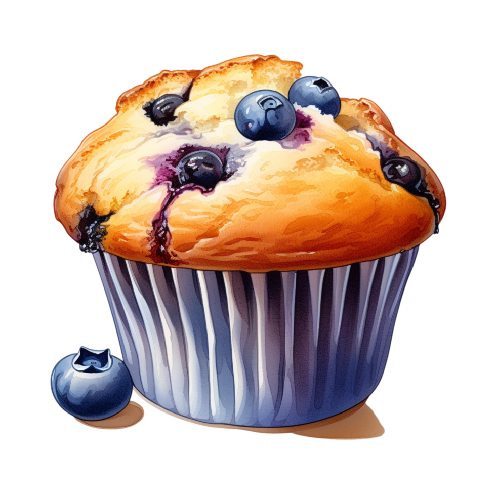 Golden brown blueberry muffin topped with fresh berries png