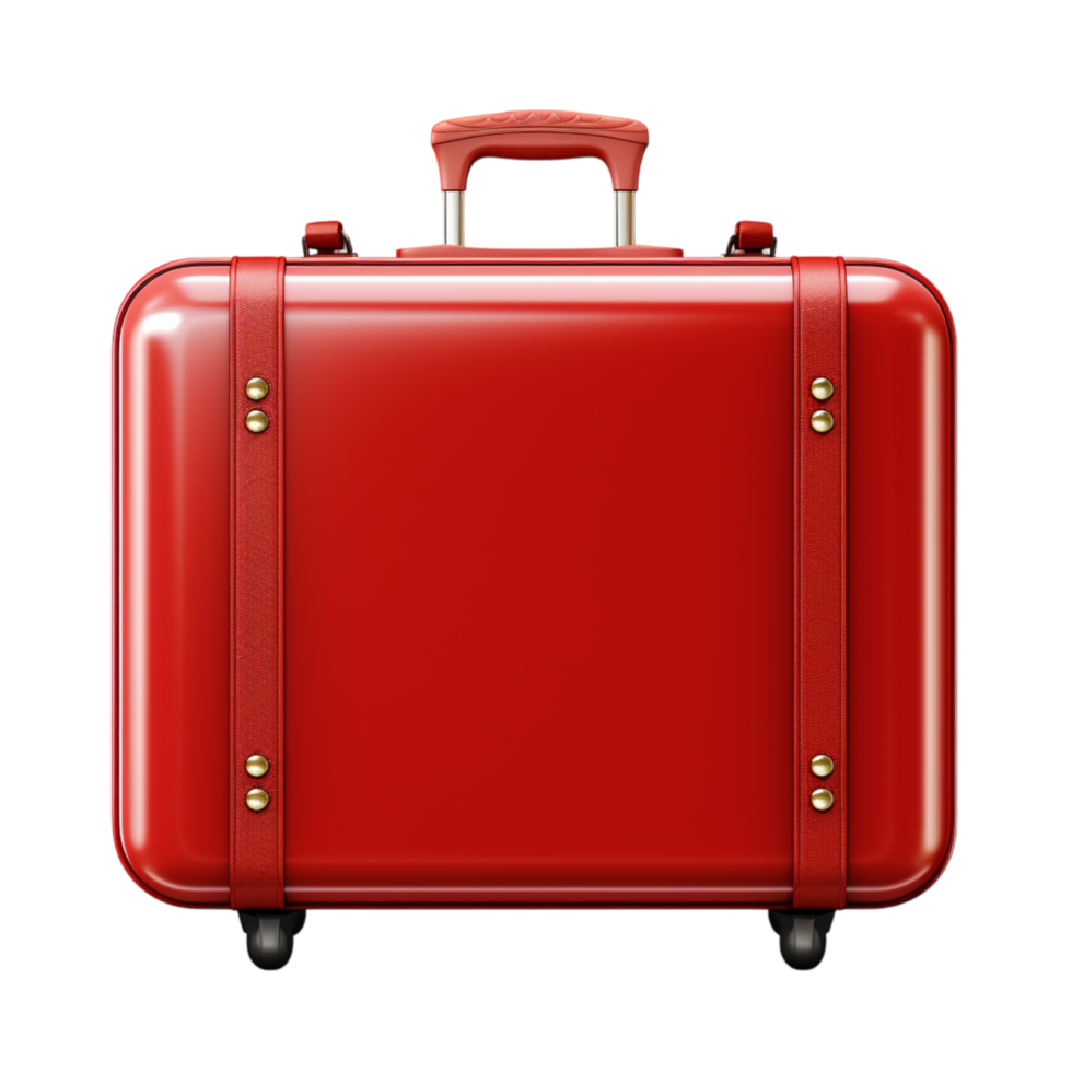 Shiny red suitcase with a sturdy handle and secure metal locks png