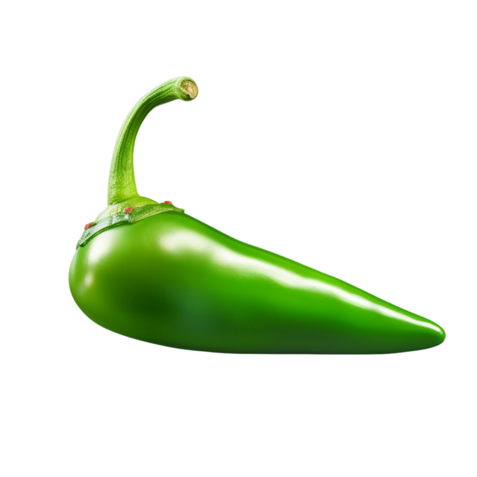 Fresh green chili pepper with a shiny curved stem png