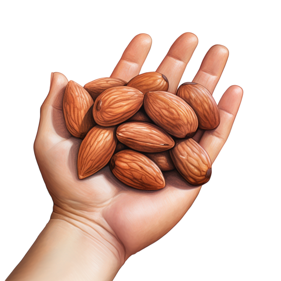 Pile of fresh brown almonds with a smooth, glossy surfacees png