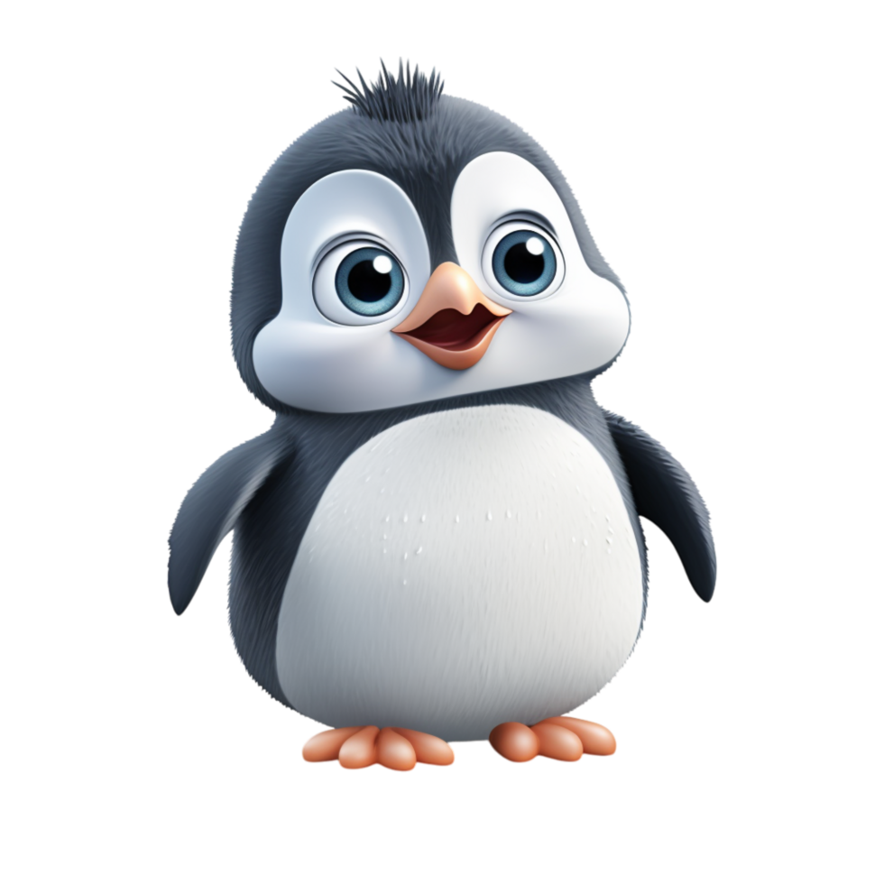 Cute little penguin with fluffy feathers and sparkling black eyes png