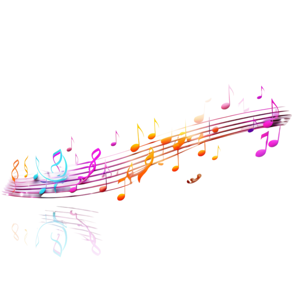 Colorful musical notes dancing along a swirling wave of melody png