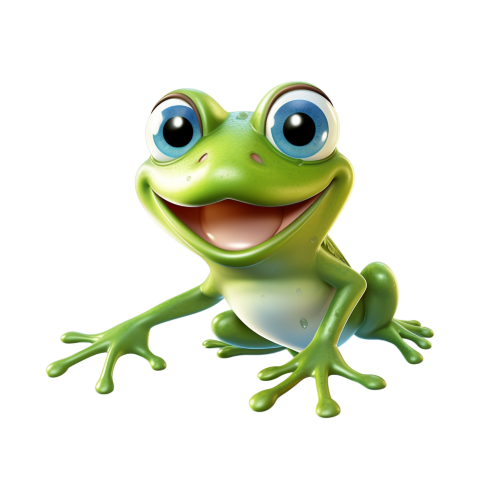 Green tree frog perched with wide eyes and a friendly smile png