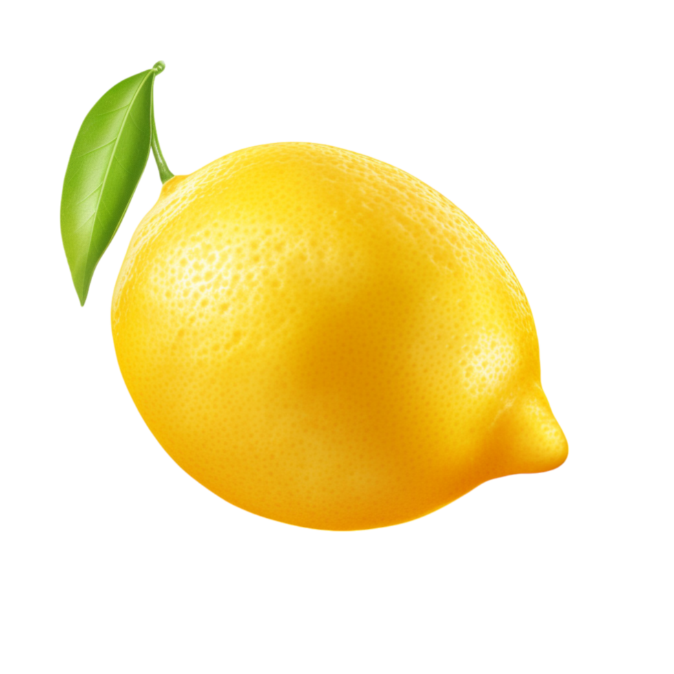 Fresh yellow lemon with a green leaf and a sliced half showing its juicy core png