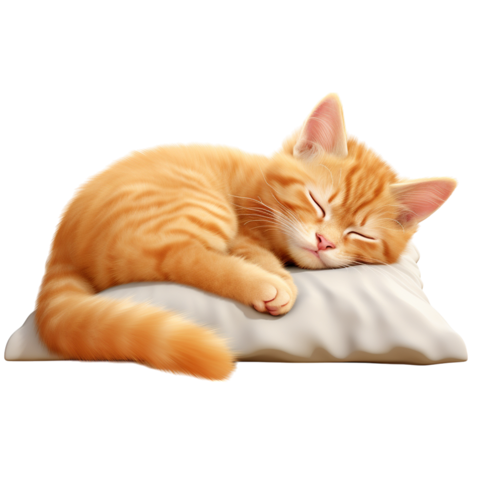 Adorable orange kitten curled up peacefully on a soft pillow png