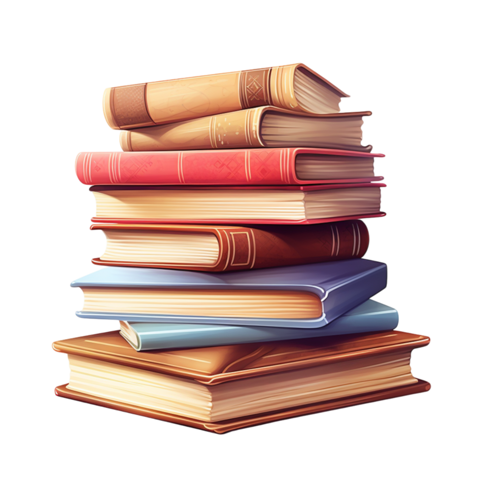Pile of hardcover books stacked neatly with colorful covers png