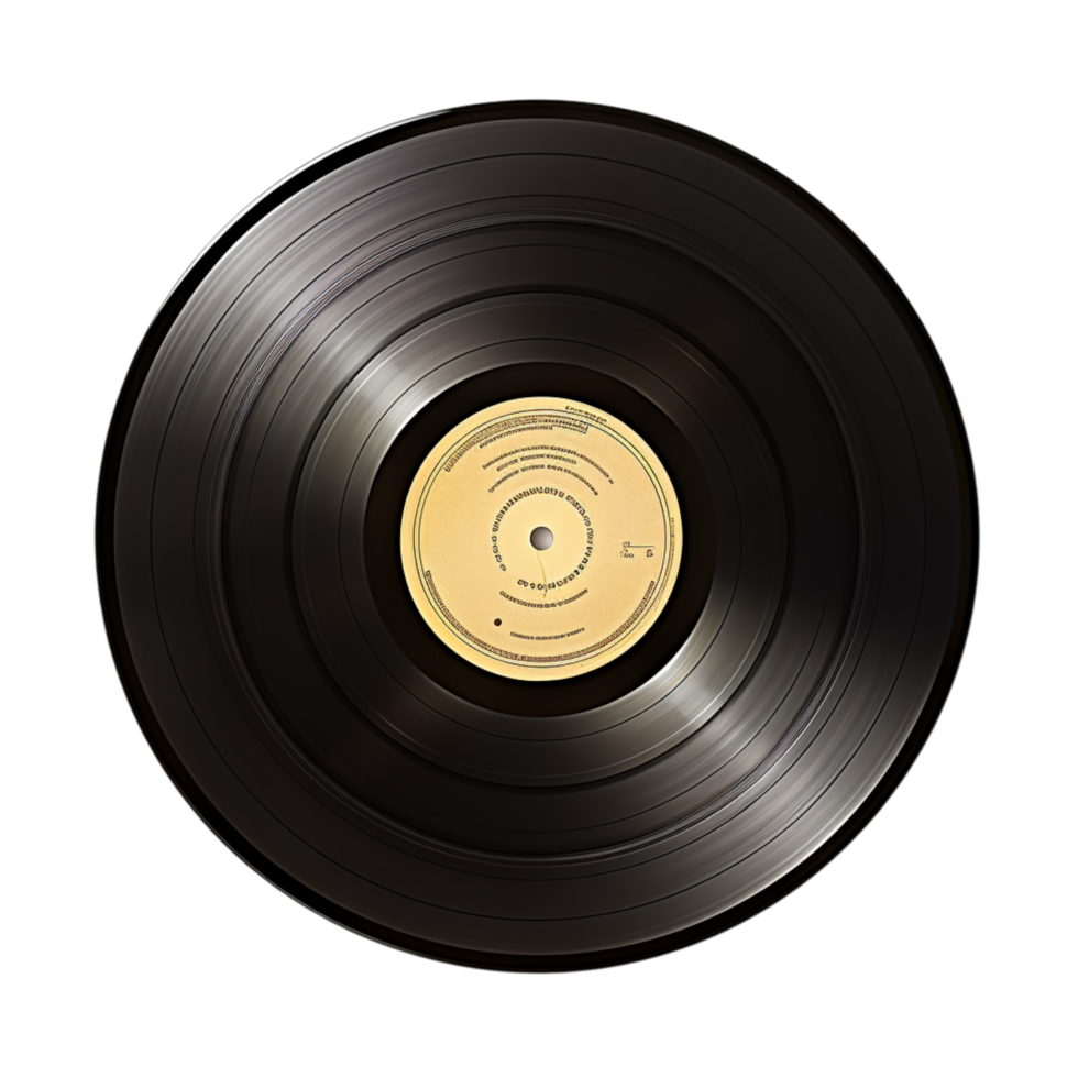 Vintage black vinyl record featuring a beige label at its core png