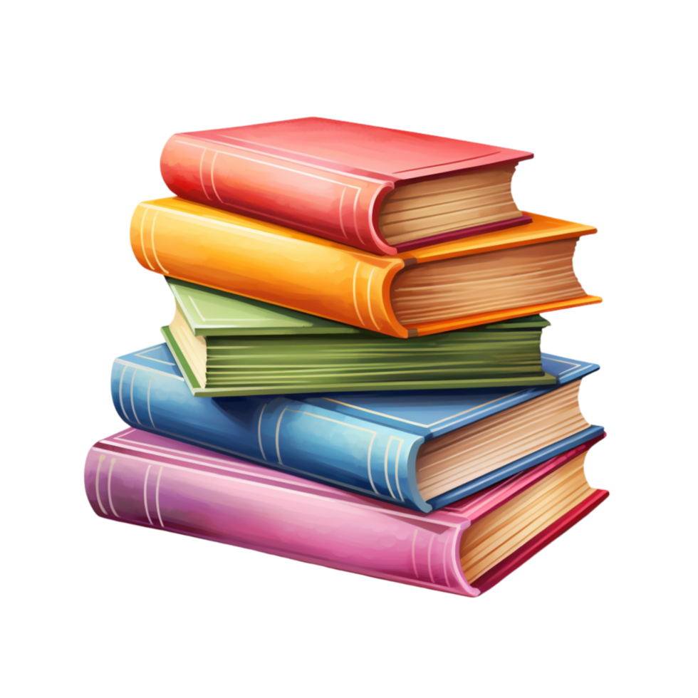 Colorful stacked books in hardcover with mixed shades png