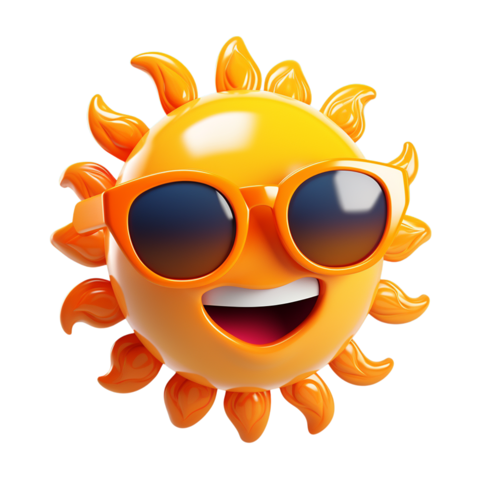 Bright smiling sun wearing stylish sunglasses with a happy grin png