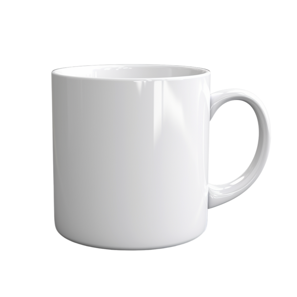 Simple white ceramic coffee mug with a smooth curved handlees png