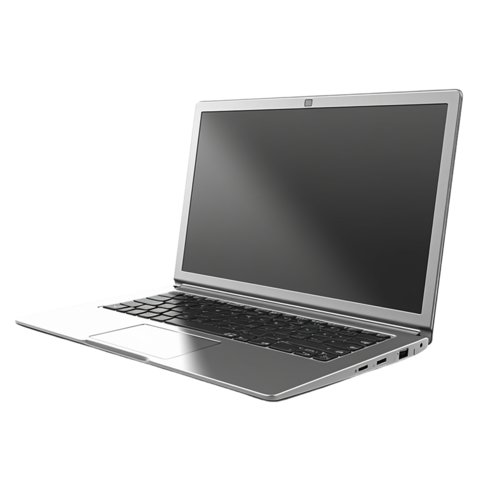 Sleek silver laptop with a large screen and modern keyboard design png