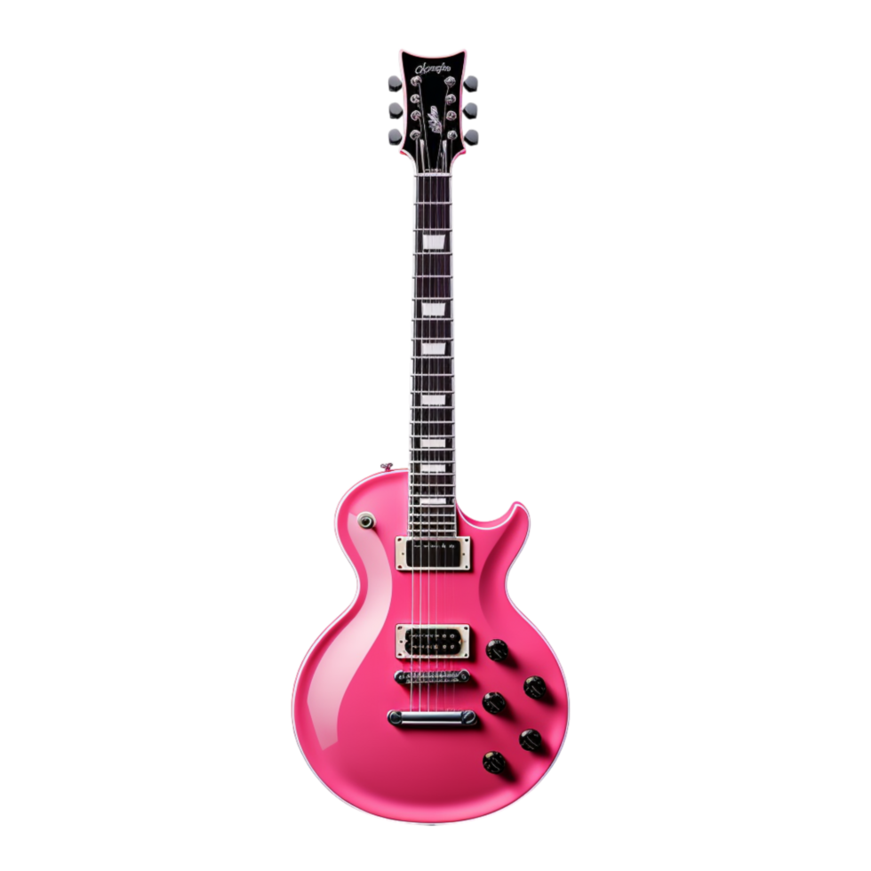 Red electric guitar with a glossy finish and sleek black tuning pegses png