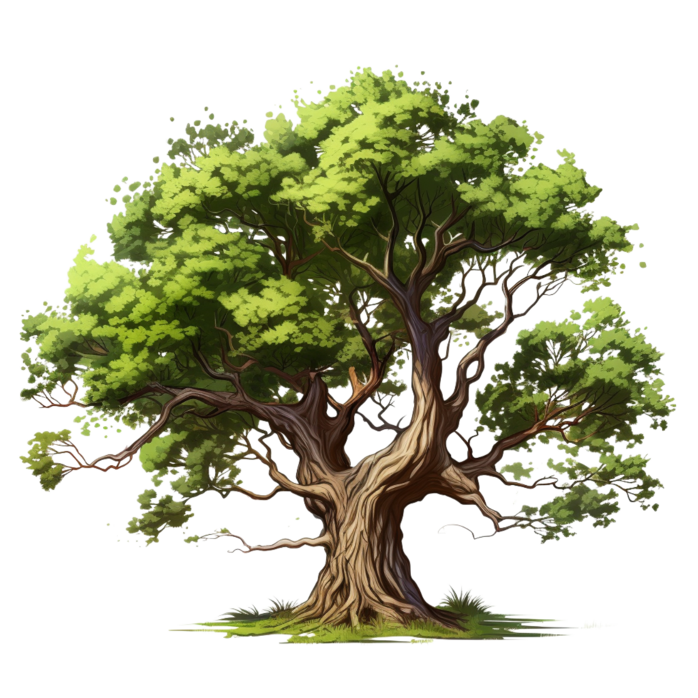 Lush green tree with a sprawling canopy and sturdy brown trunk png