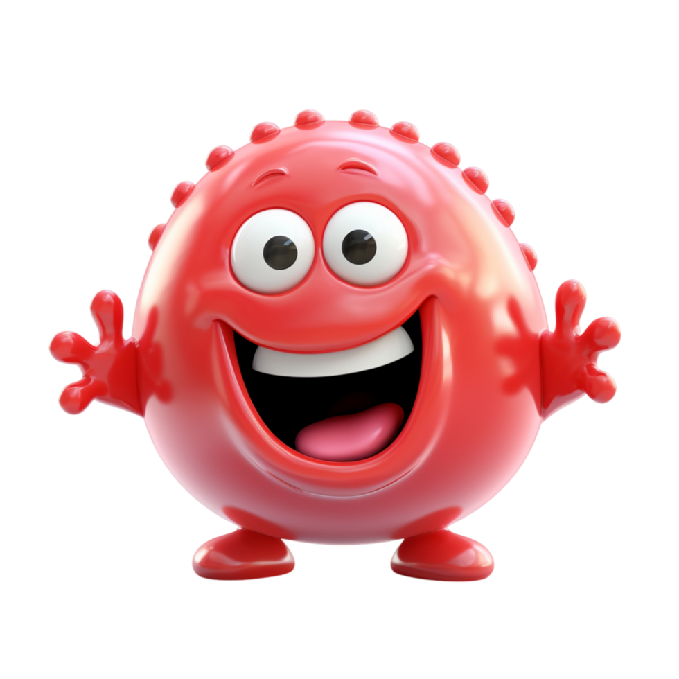 Cheerful red bouncing ball with a wide smile and large bright eyes png