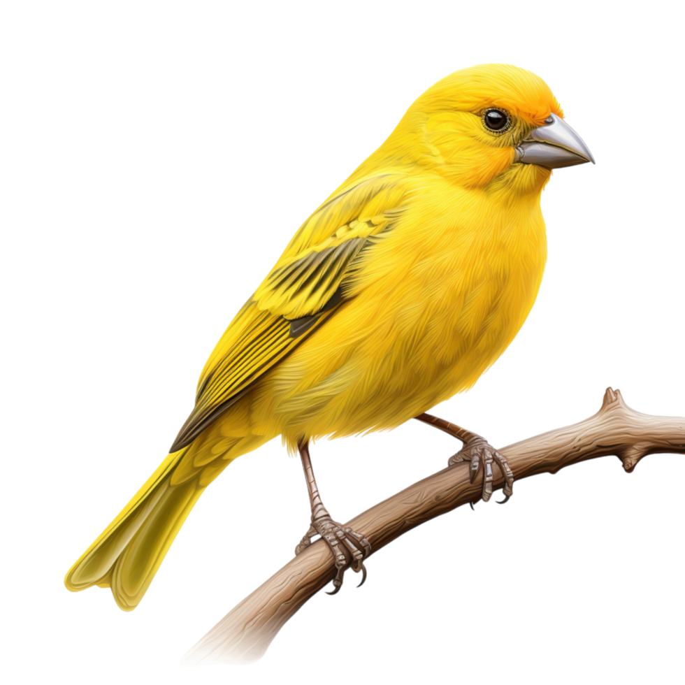 Vibrant yellow canary perched delicately on a thin wooden branch png