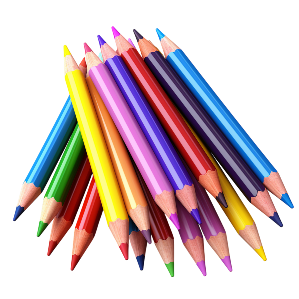 Set of colorful sharpened pencils arranged in a vibrant fan shape png