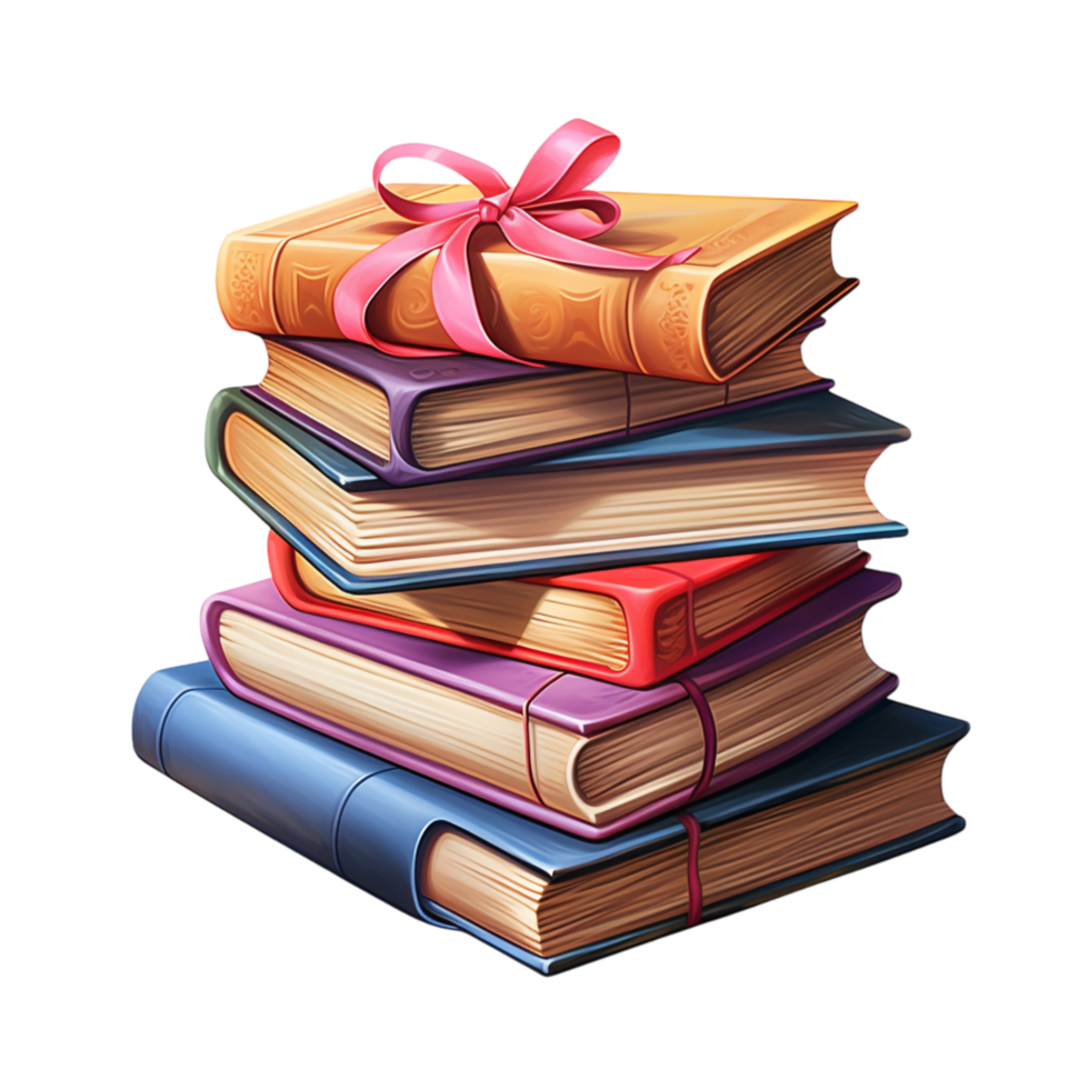 Neatly stacked pile of hardcover books in various vibrant colors png