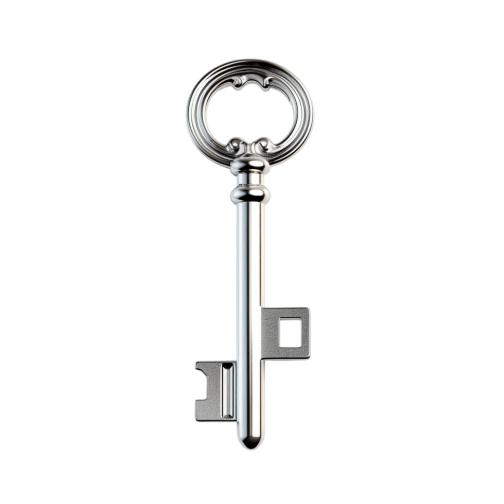 Elegant silver key with finely detailed engravings png
