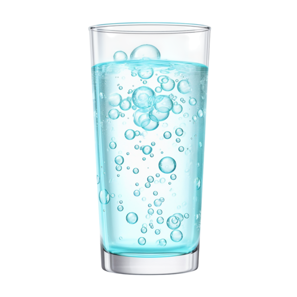 Refreshing glass of sparkling water filled with ice cubes png
