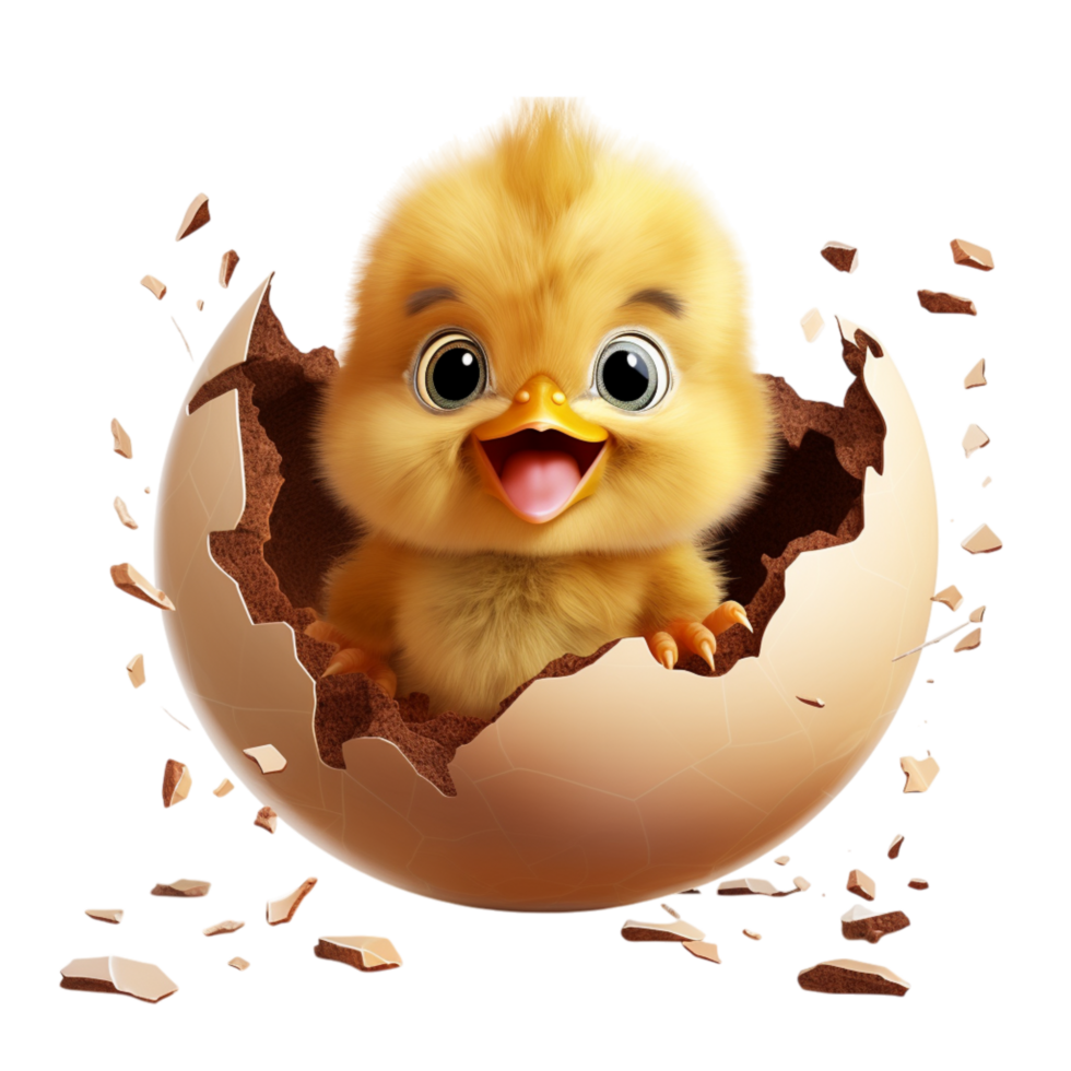 Cute yellow chick emerging from a cracked eggshell png