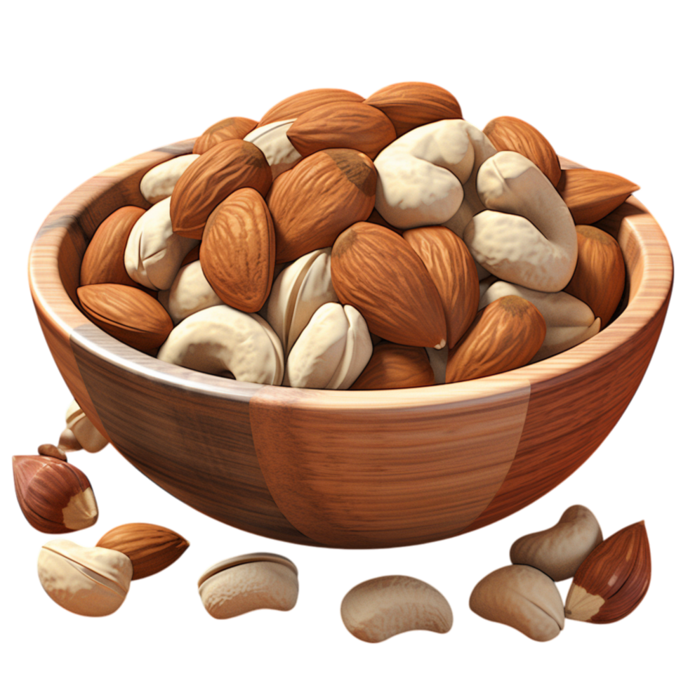 Wooden bowl packed with crunchy, nutritious nuts png