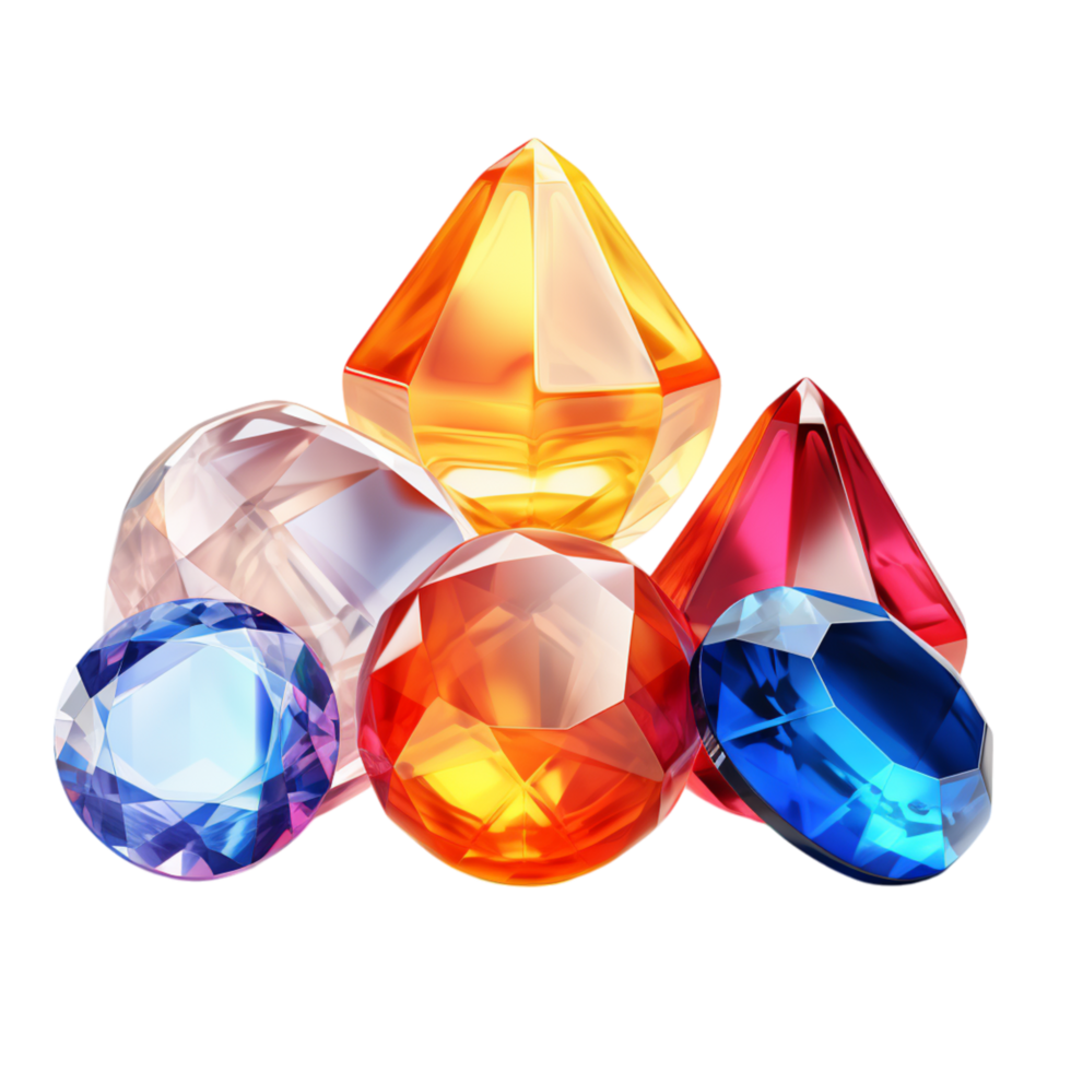 Sparkling gemstones displayed neatly in varied shapes png