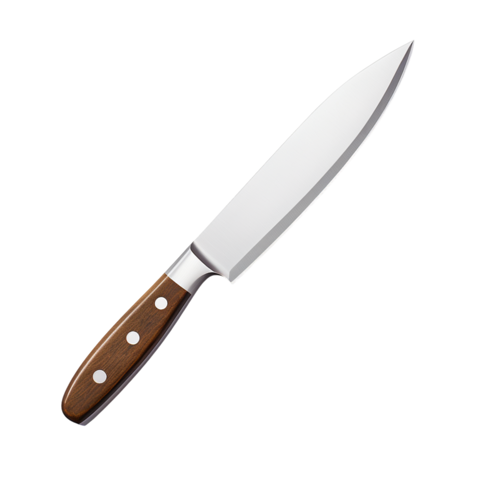 Sharp kitchen knife featuring a firm wooden handle png