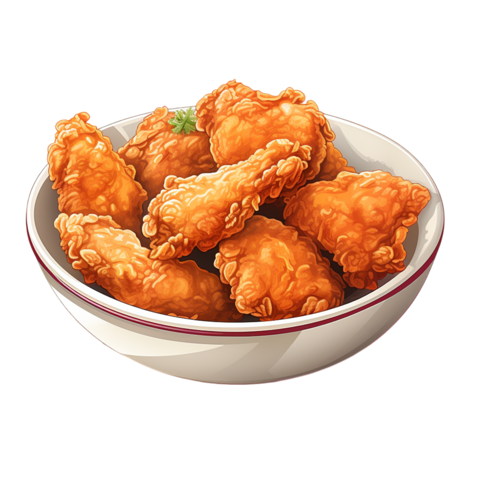 Bowl of crispy golden fried chicken bites served hot png