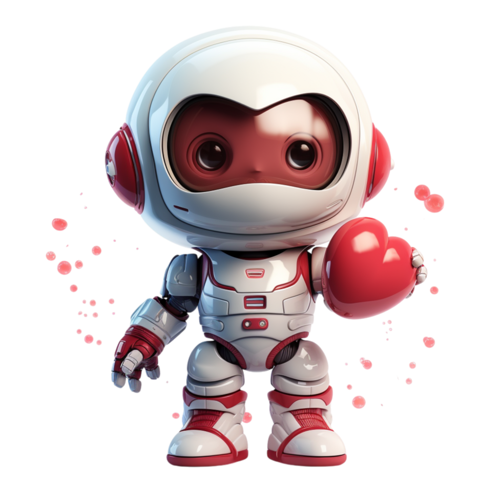 Cute red robot featuring glowing eyes and heart patterns png