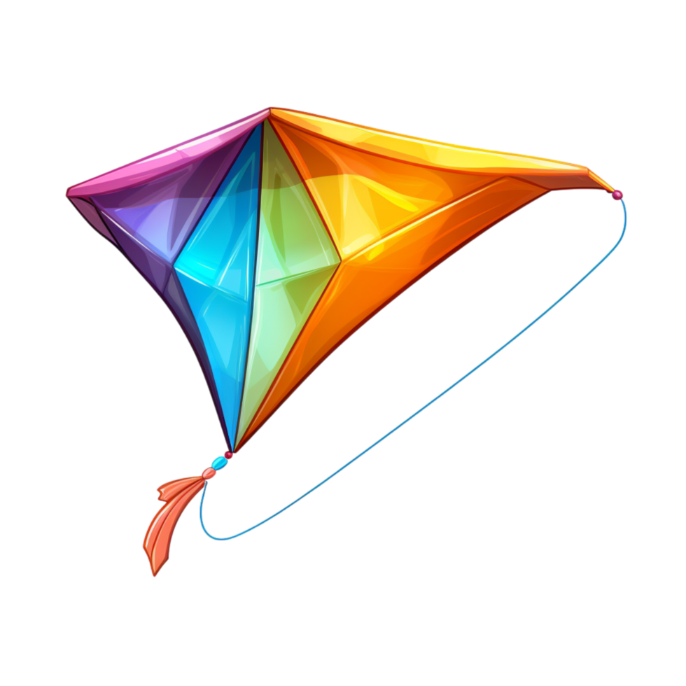 Bright kite soaring high with a colorful flowing tail png