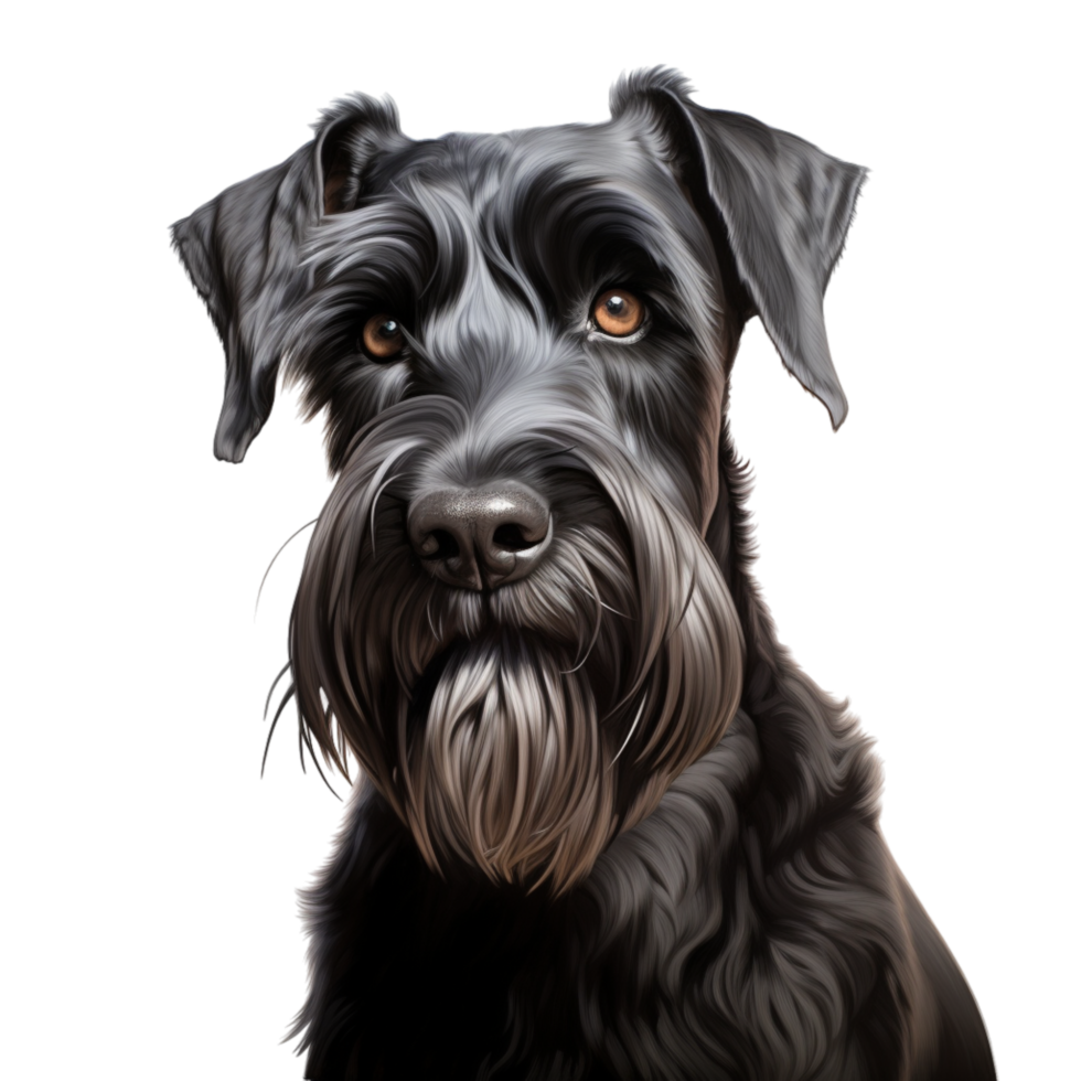 Fluffy black schnauzer dog with an adorable face png