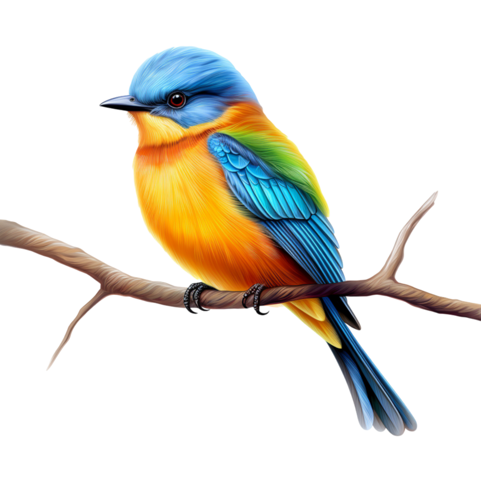 Multicolored bird perched on a tree branch png