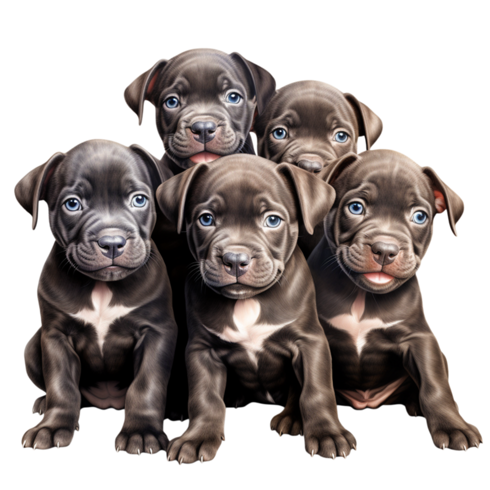 Three adorable black puppies sitting closely together png