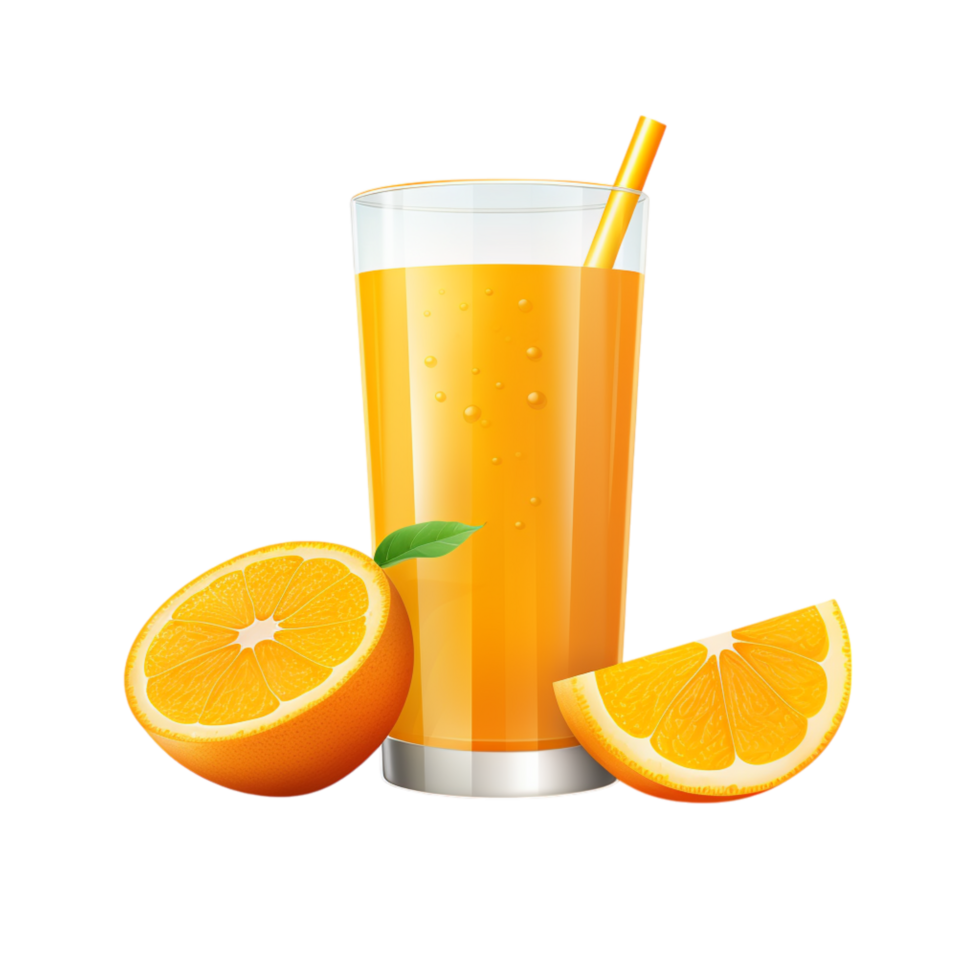 Orange juice in glass with straw and slices png