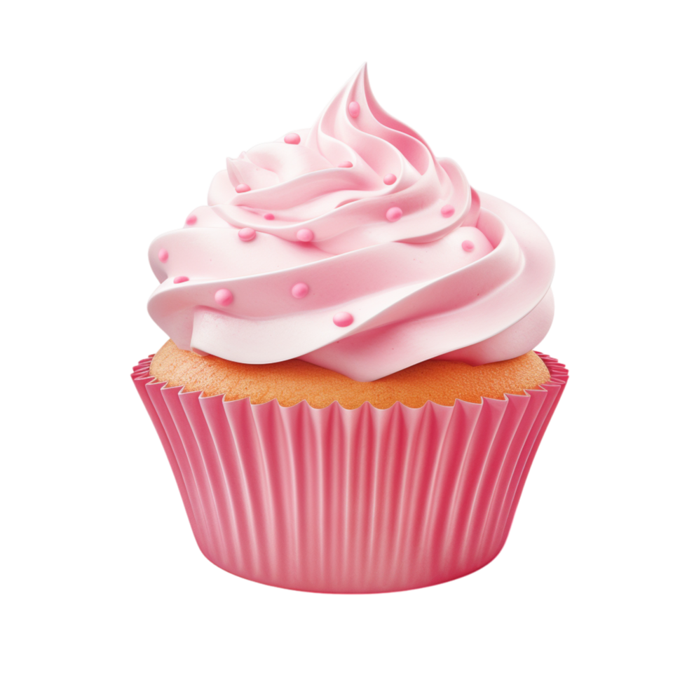 A cupcake with pink frosting on a black background png