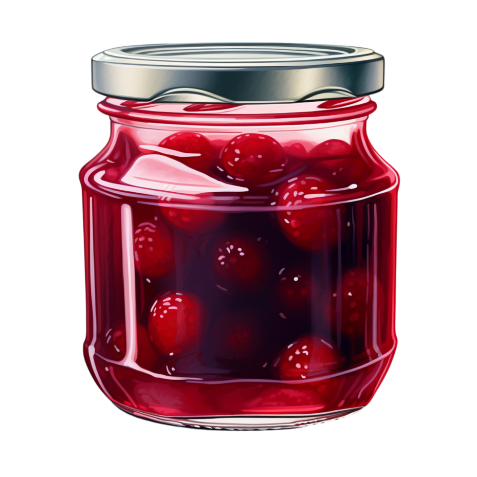 Glass jar of raspberry jam with a fresh raspberry on top png