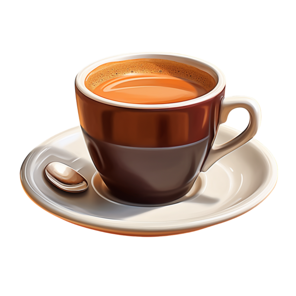 A cup of coffee is shown on a saucer png
