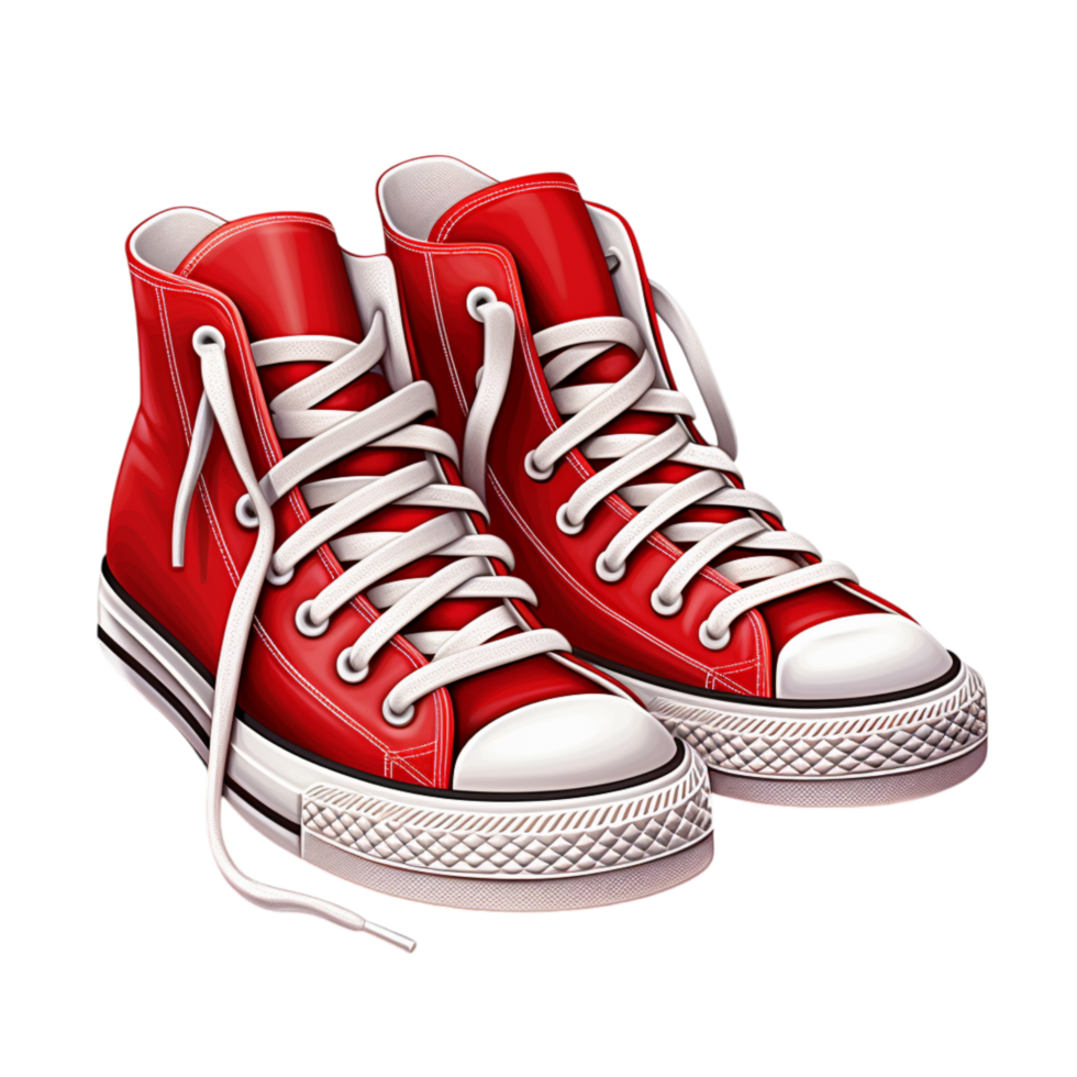 Trendy red high-top sneakers with laces and sturdy rubber soles png