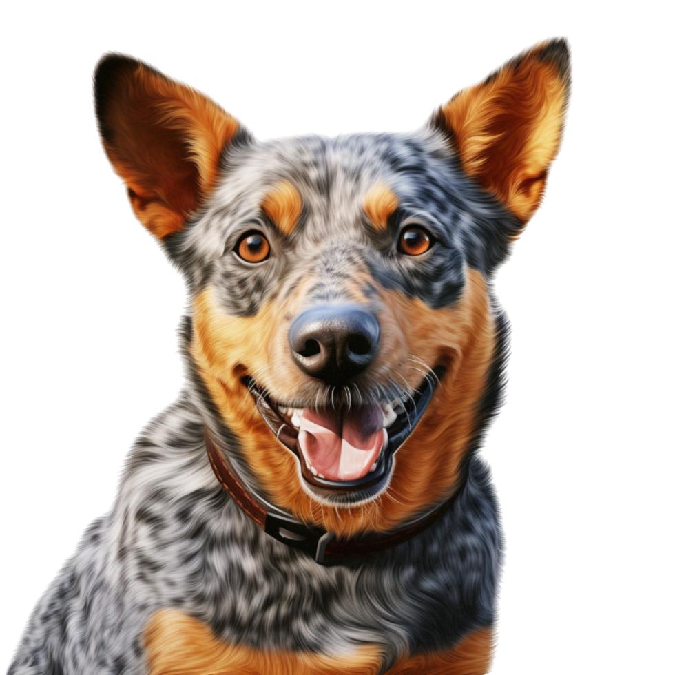 Energetic Australian Cattle Dog sitting joyfully with perked-up ears png