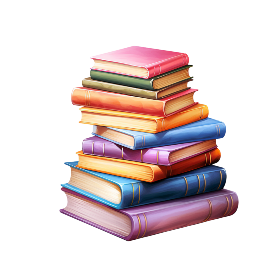 Stack of colorful hardcover books arranged in various shades png