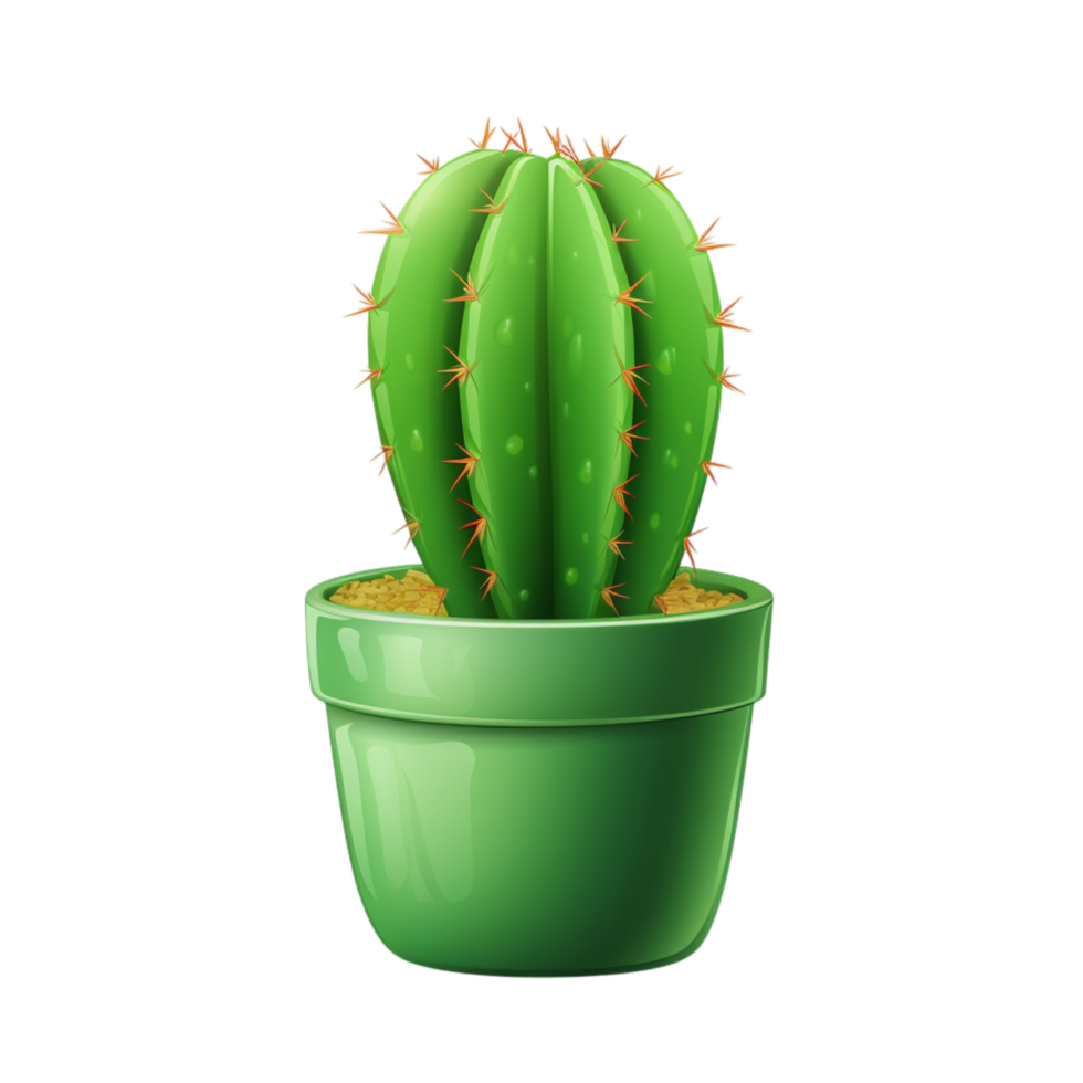 Green cactus plant in a minimalistic pot with sharp spines png