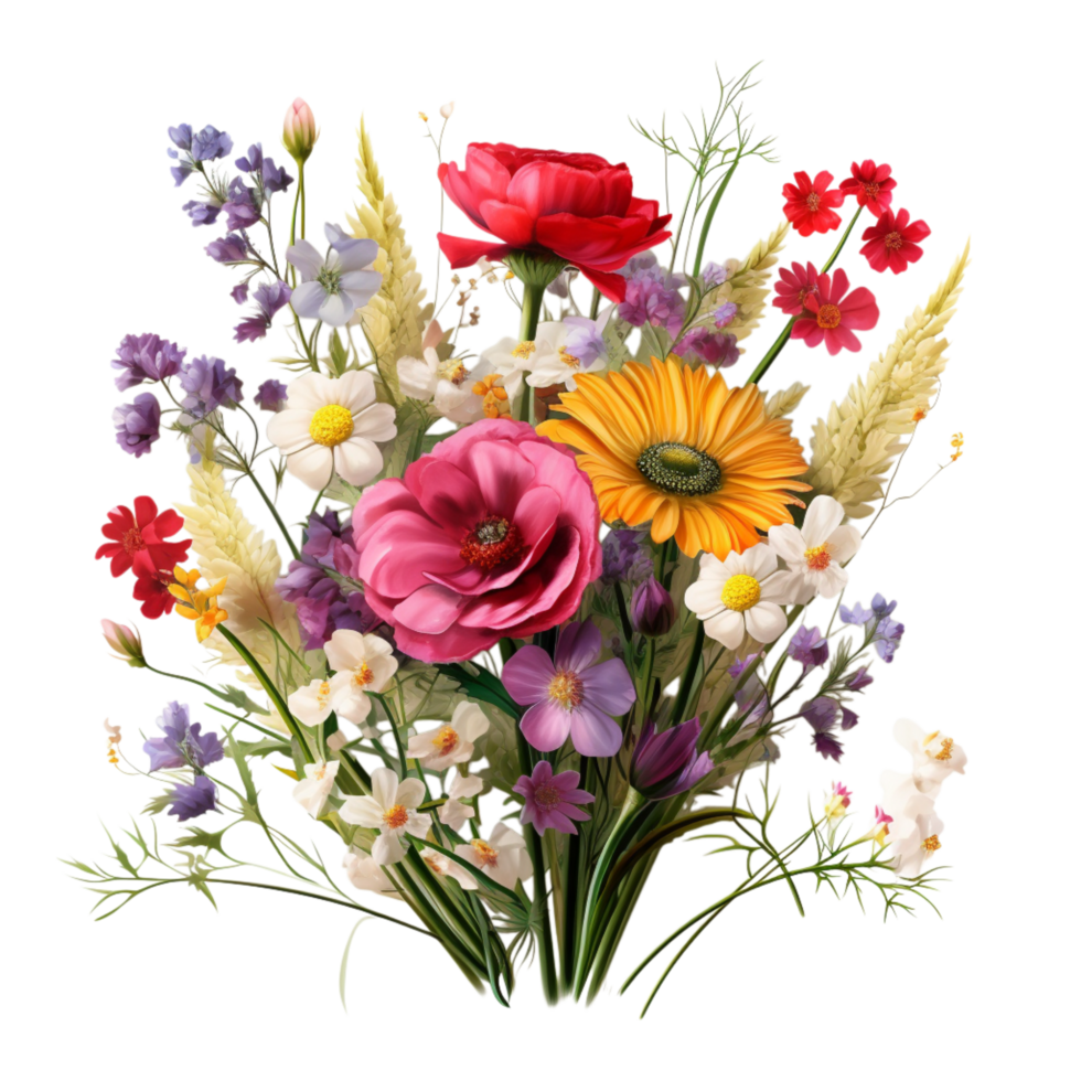 A bouquet of flowers is shown on a black background png