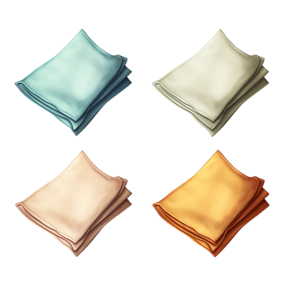Neatly stacked colorful fabric napkins folded in a stylish pattern png