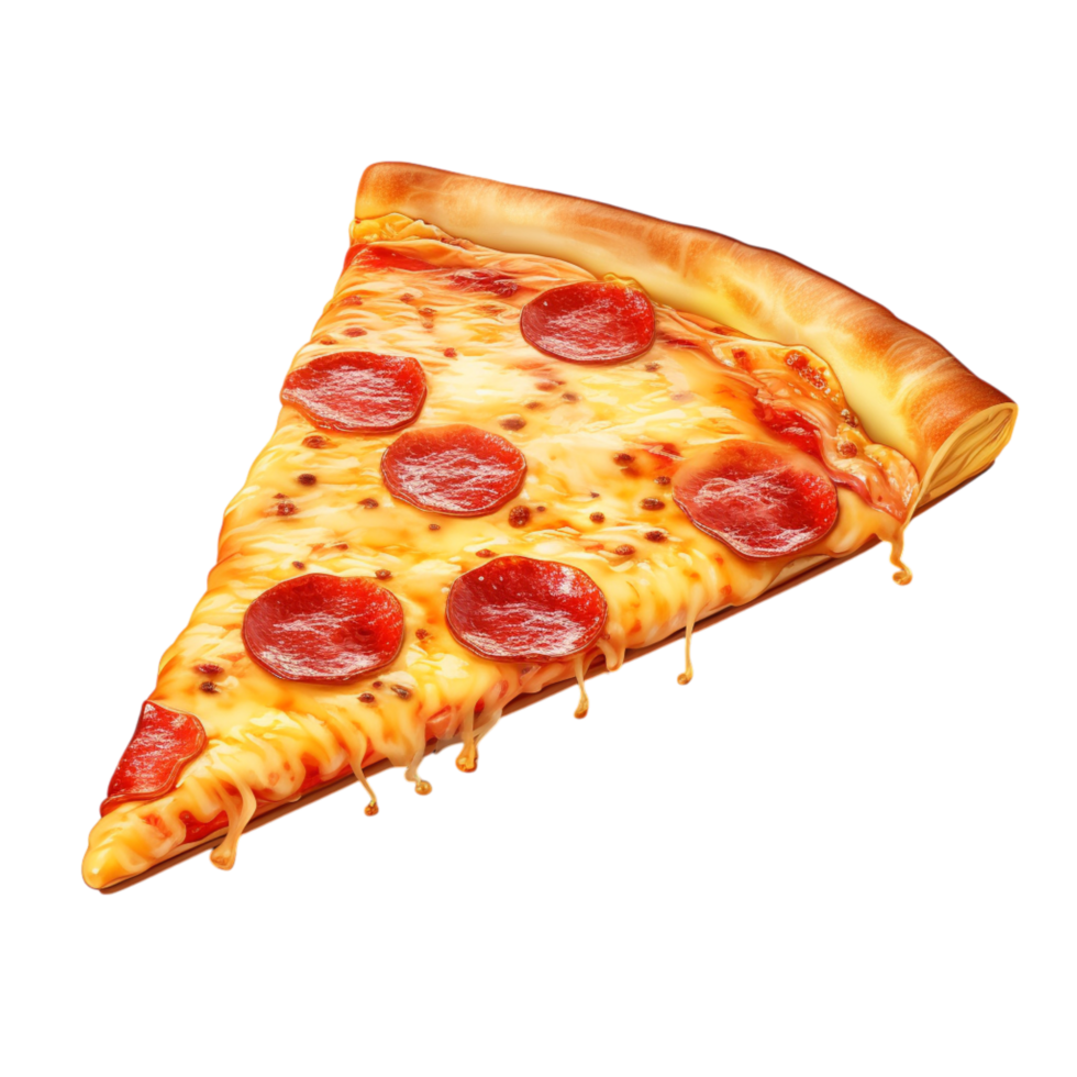 Tasty pepperoni pizza slice featuring melted cheese stretching upwards png