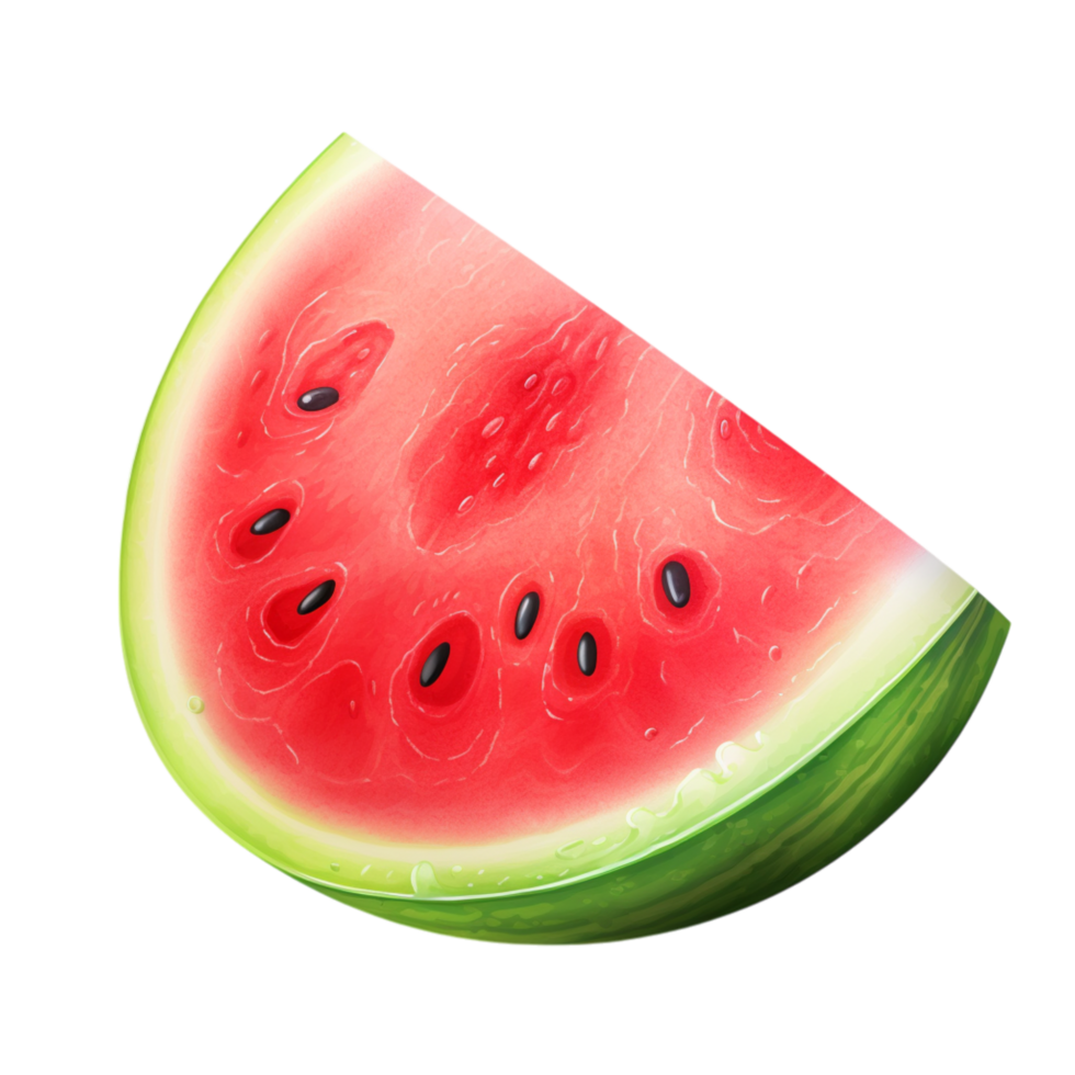 Juicy slice of watermelon showcasing bright red flesh and dark seeds png