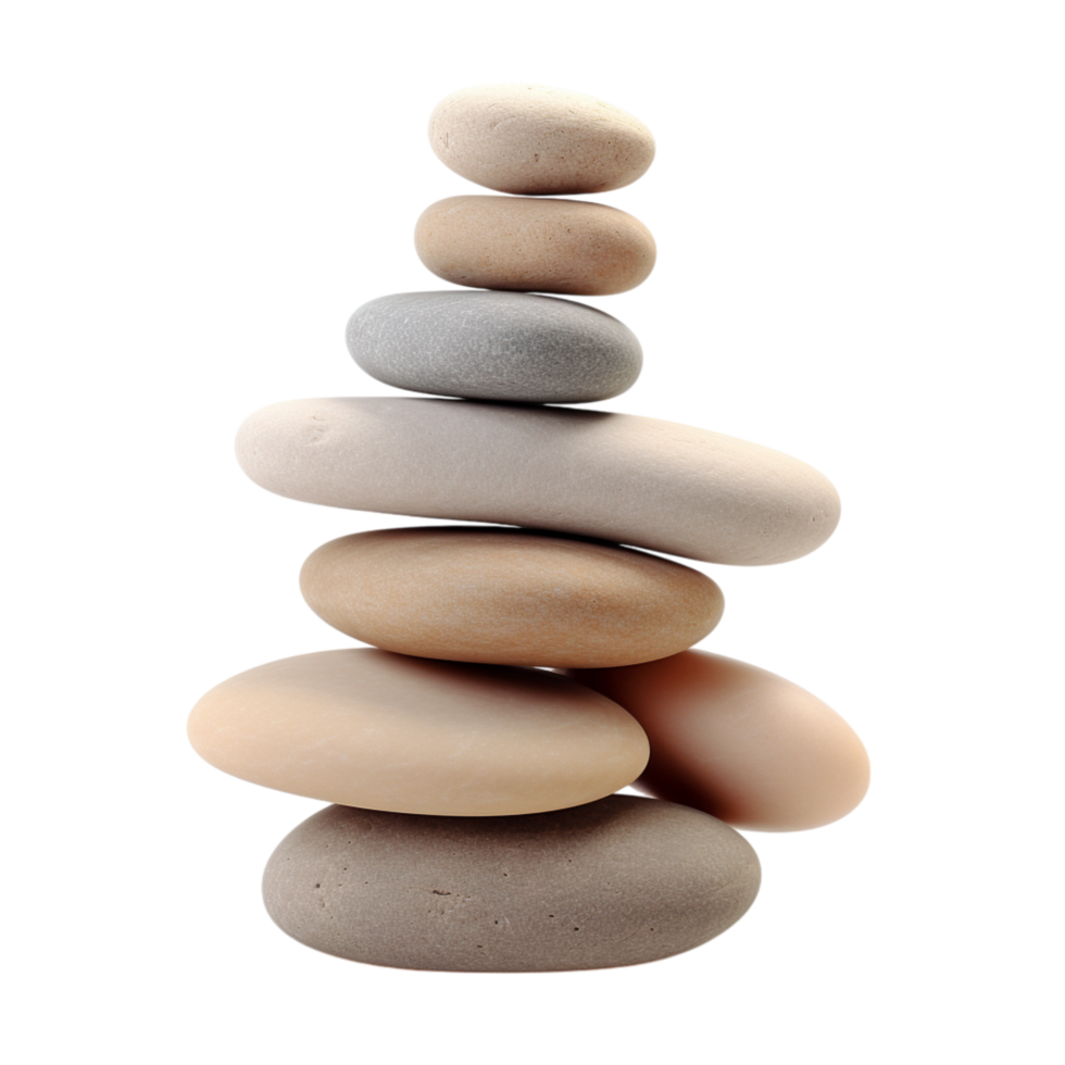 Balanced stack of smooth stones in calming pink and beige hues png