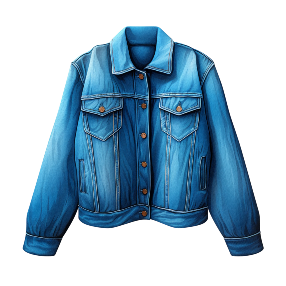 Blue denim jacket draped on a hanger with a casual, relaxed look png