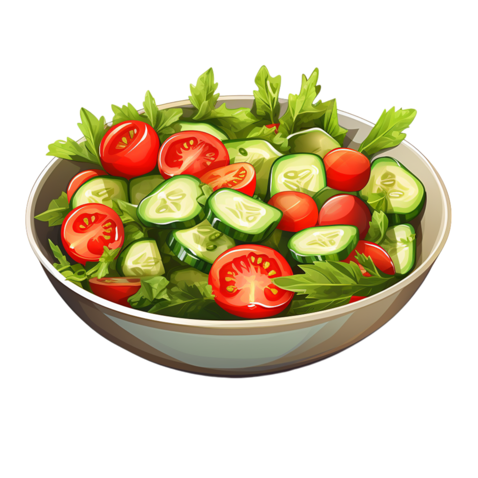 Healthy vegetable salad filled with cucumbers, tomatoes, and leafy greens png